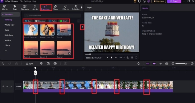 Apply smooth transitions between clips