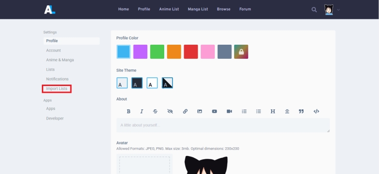 how to import myanimelist to anilist