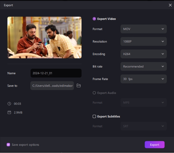 export the dubbed tamil movie