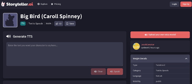 big bird text to speech storyteller ai