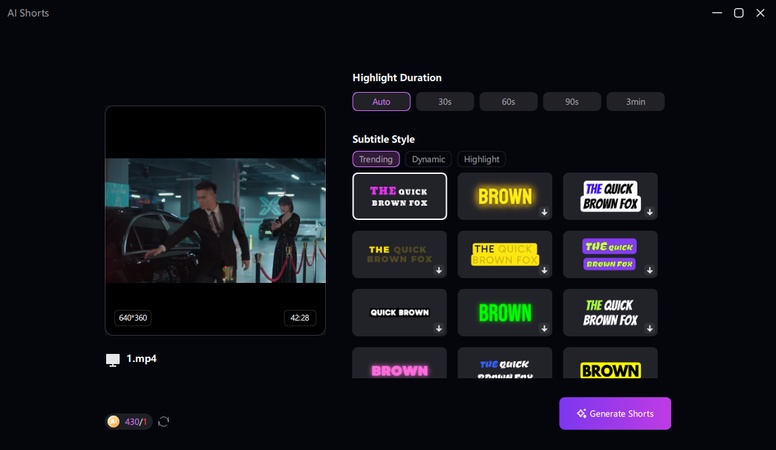 determine the clips length and subtitle style