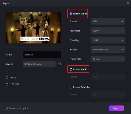 edimakor karaoke video export