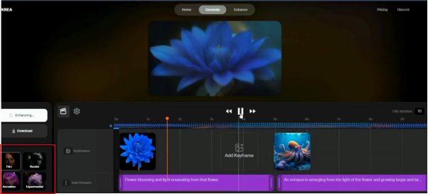 select video generation mode in krea ai