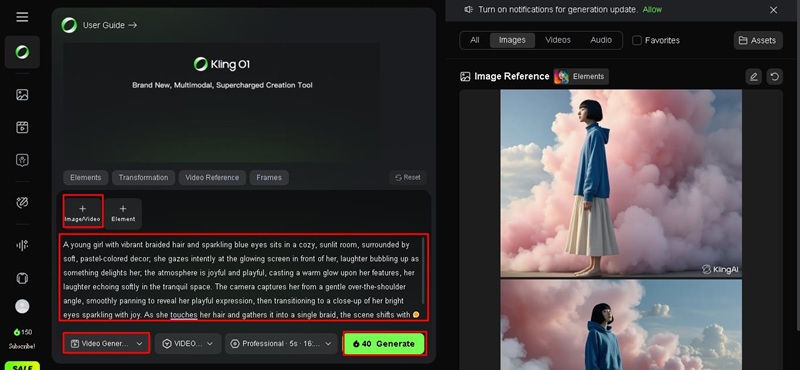 kling o1 enter prompt or import file