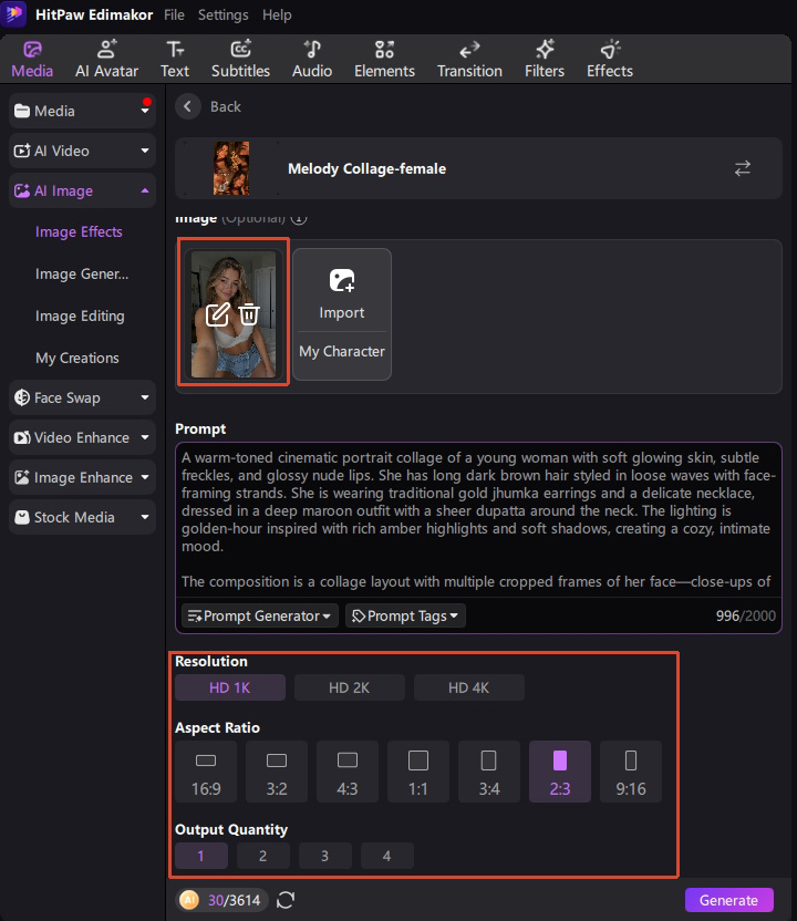 edimakor ai prompts for girl step 2