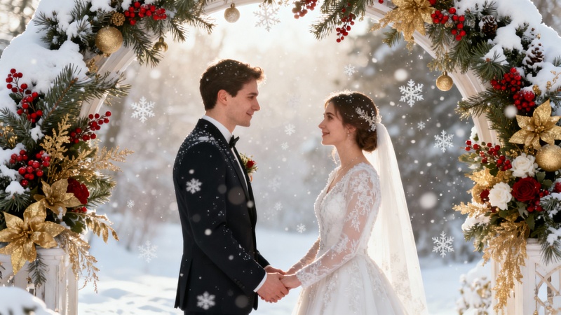 winter wedding-inspired christmas couple