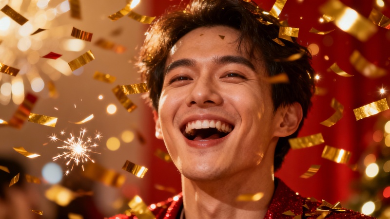 ai new year photo prompts golden confetti shower