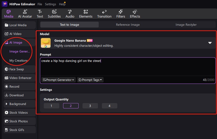 Add prompt to edimakor image generator