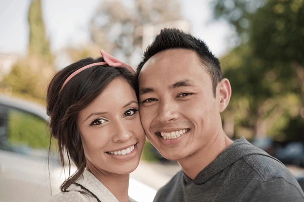 ai photo editing prompt for couple-cheek-to-cheek smile