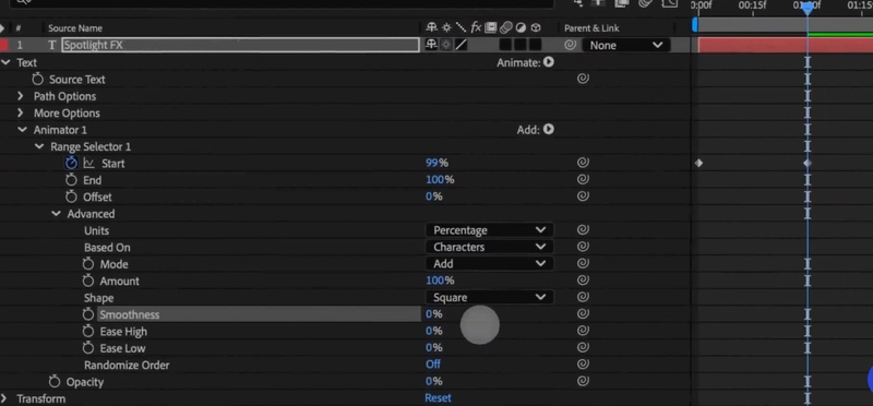 animate text using range selector