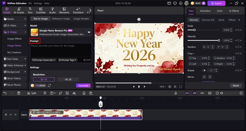 create new year card with ai edimakor 2