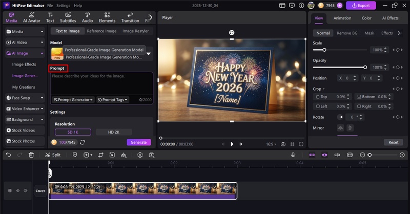 create new year card with ai edimakor 6