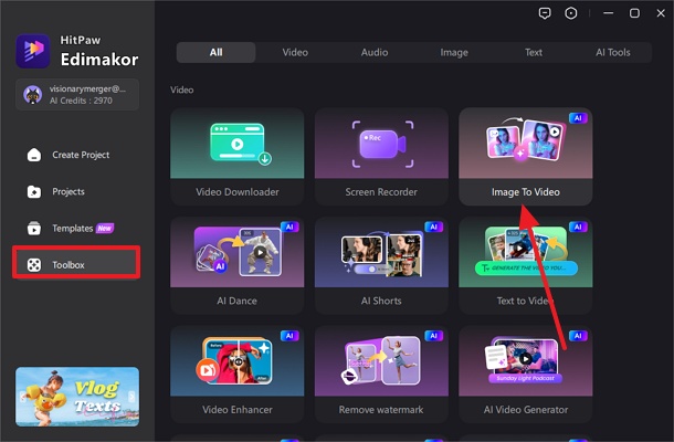 explore toolbox find image to video