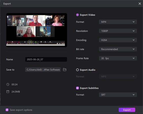 export the transcription