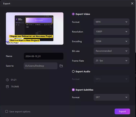 export your video