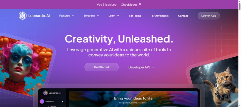 homepage of leonardo ai