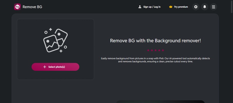 interface of pixlr bg remover