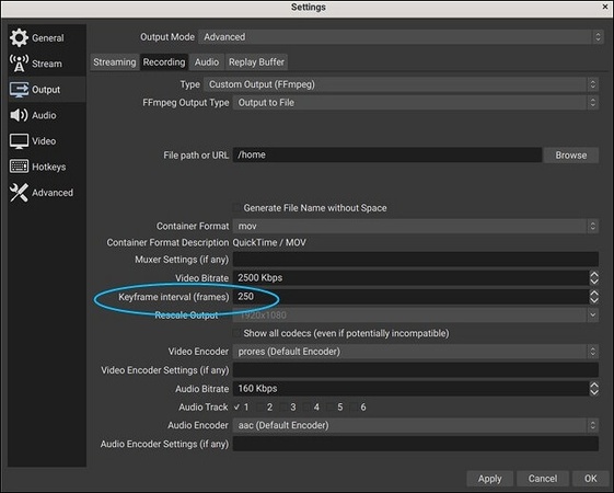 keyframe interval in obs