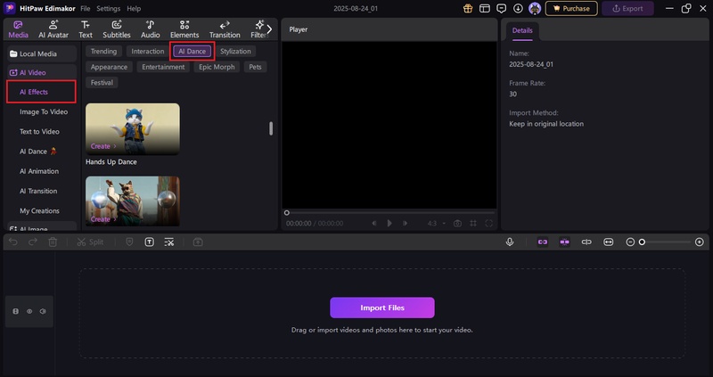 look for the dance template in the ai effects