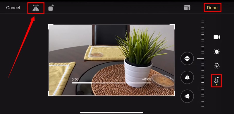 select flip under crop tool and tap done