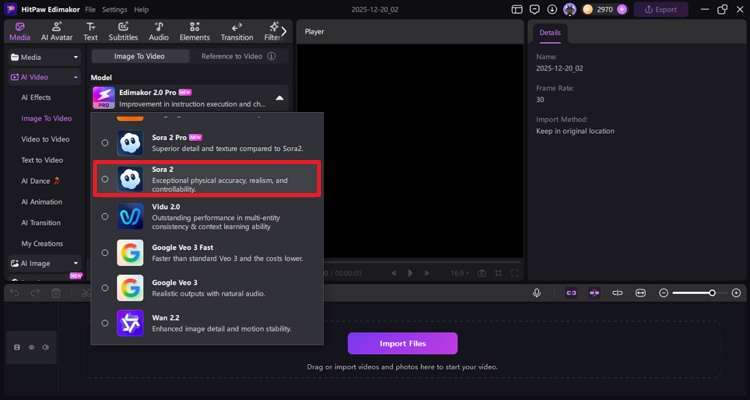 select sora 2 mdel edimakor