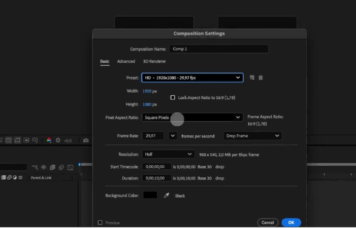 setting up your composition in after effects