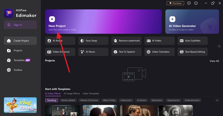 Start New Project Edimakor Trim Video In Vlc.Jpg