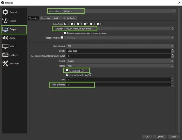 static scenes settings in obs