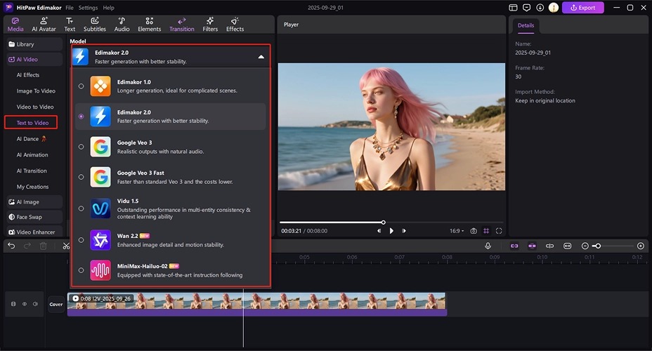 kling ai alternative text to video prompt
