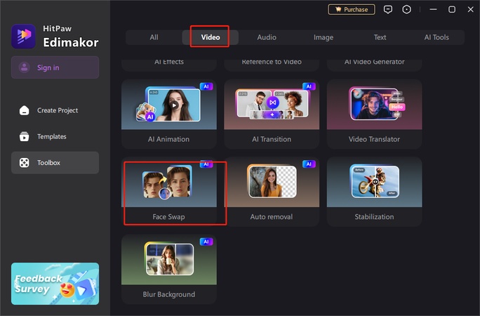 Access the face swap service on edimakor