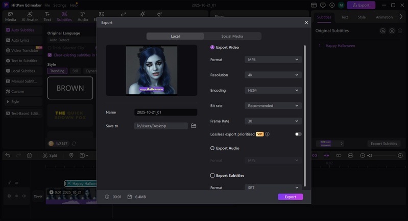 export halloween ai talking avatar video