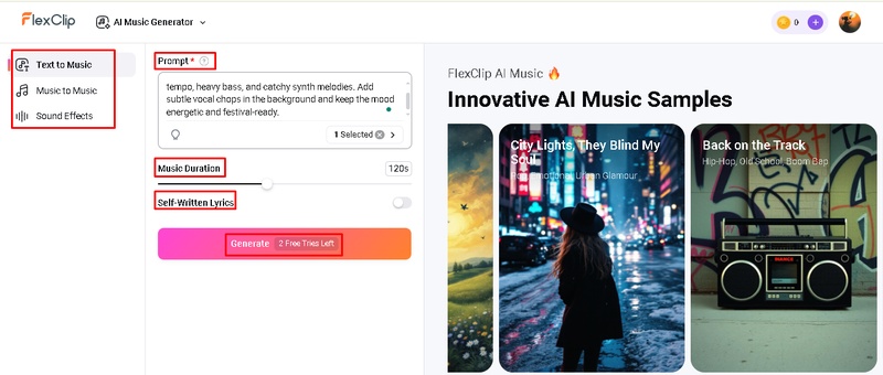 flexclip ai music generator