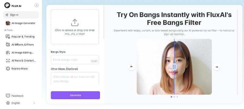 flux ai wispy bangs filter
