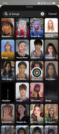 is there a filter that gives you bangs snapchat