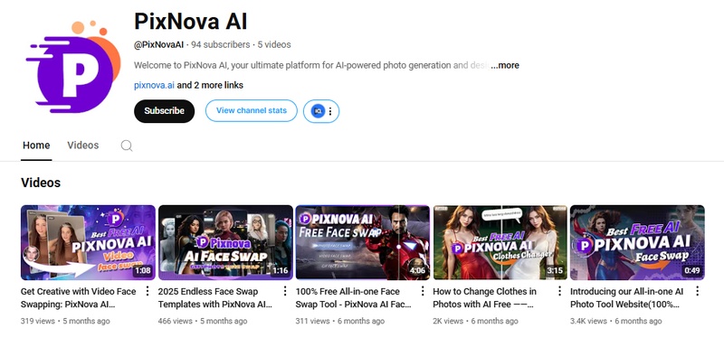 pixnova ai clothes changes youtube channel