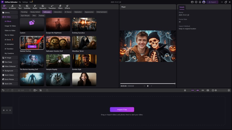 select halloween ai video effects