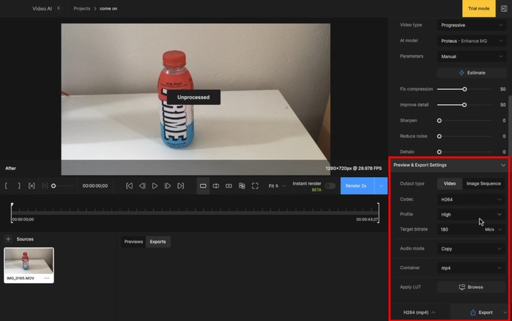 adjust export settings