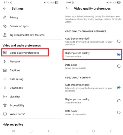 choose higher picture quality