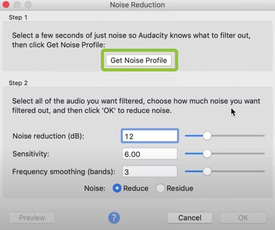 click on get noise profile