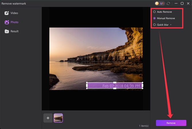 click remove