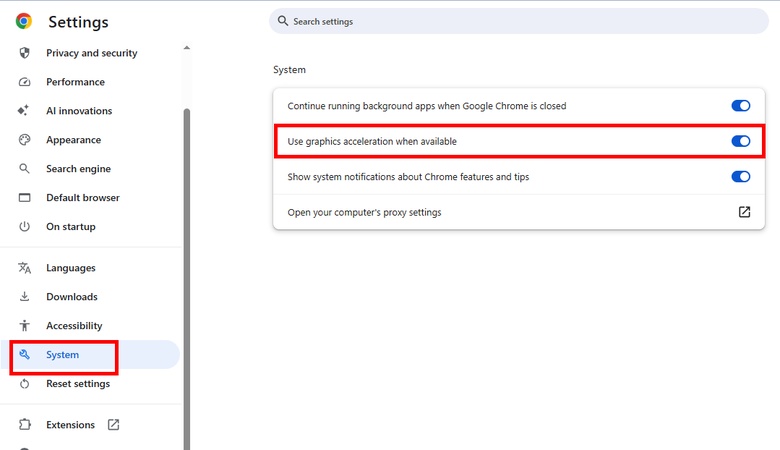disable use graphics acceleration when available