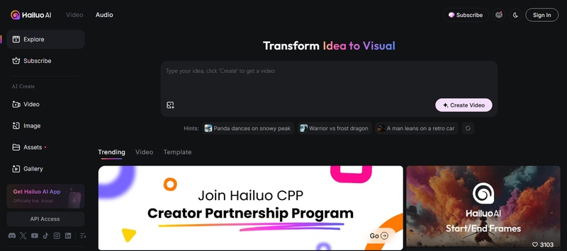 hailuo ai web interface
