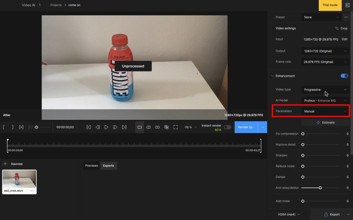set parameters to manual
