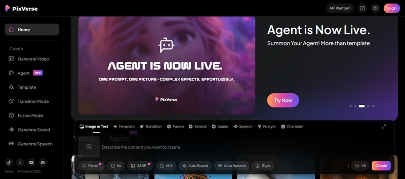 web interface of pixverse ai