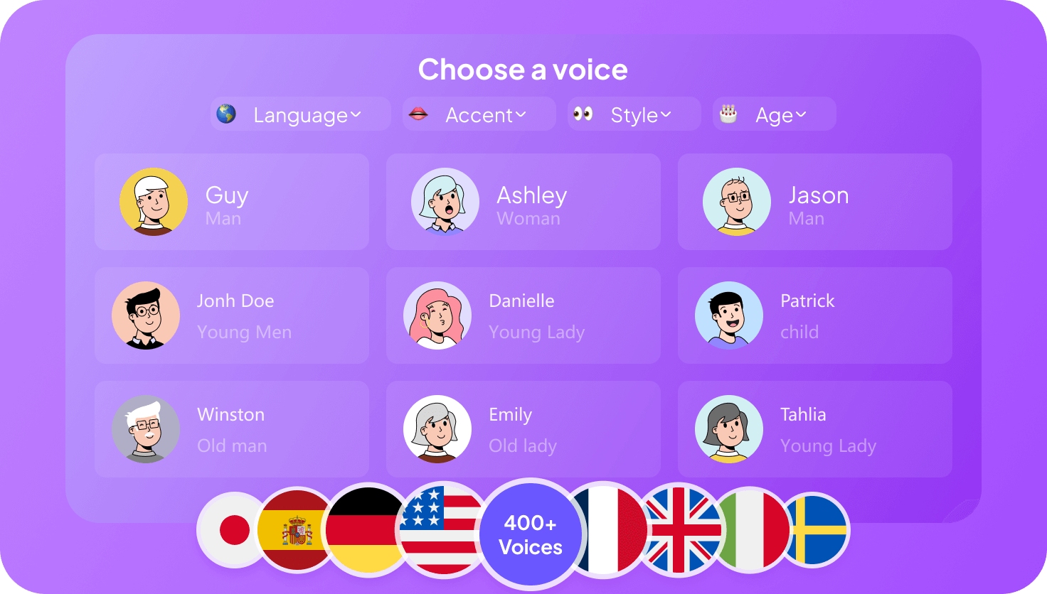 400+ AI voices to video dubbing