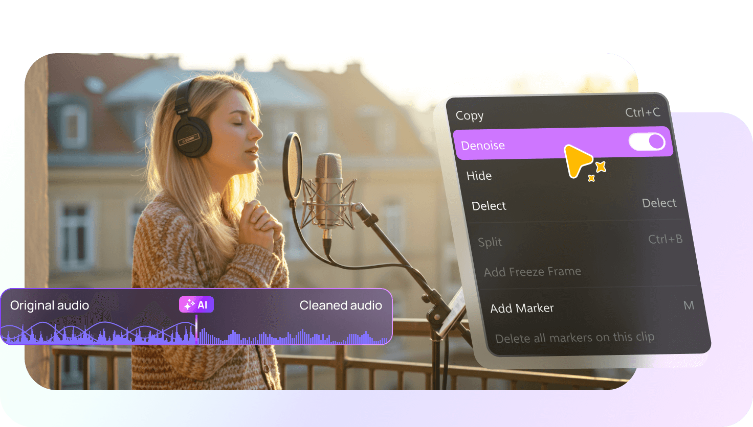 Save time with one-click AI noise reduction