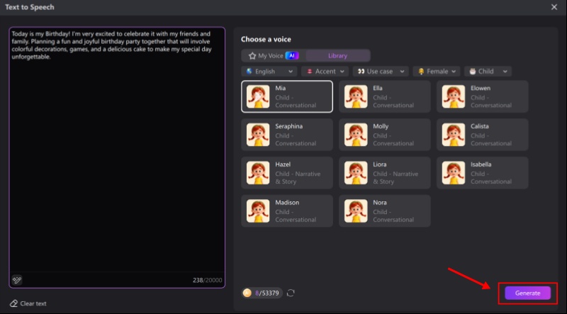 Generating the final voiceover in HitPaw Edimakor