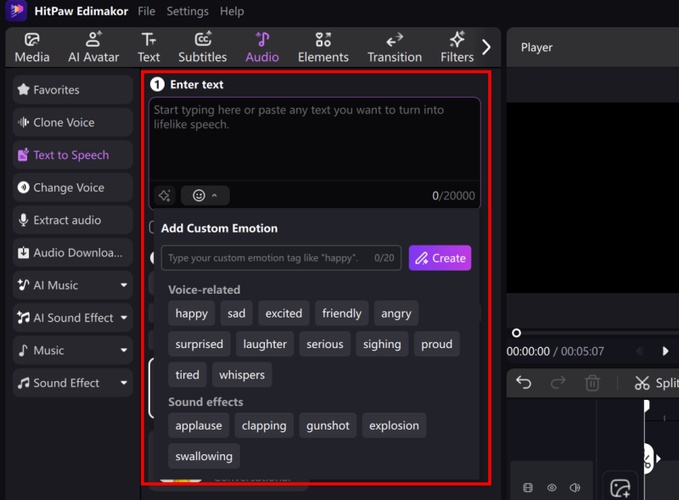 Pasting a script into the text-to-speech tool