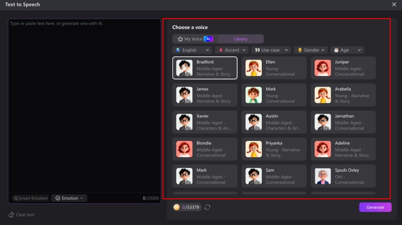 Selecting a voice in HitPaw Edimakor