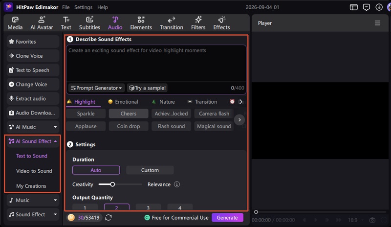 Using edimakor AI sound effects